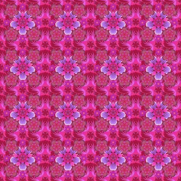 ベクトルイラスト ピンク 紫の伝統的な古典的なパターン バロック様式の抽象的な装飾シームレスなパターン — ストックベクタ