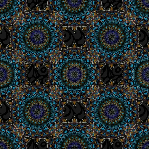 Dekorativ Symmetri Arabesque Medeltida Blommigt Kungligt Mönster Vektorillustration Blå Och — Stock vektor