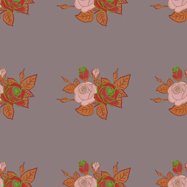 Fleurs Motif Sans Couture Dans Les Couleurs Marron Rouge Rose — Image vectorielle