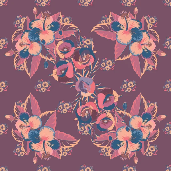 Modèle Arrière Plan Vectoriel Sans Couture Avec Fleurs Feuilles Hibiscus — Image vectorielle