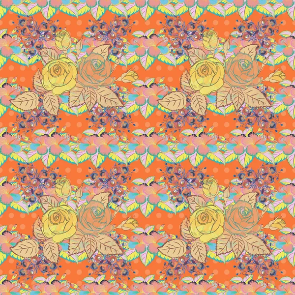 Aquarell Rosafarbene Blüten Und Blätter Mit Nahtlosem Muster Orange Beige — Stockvektor