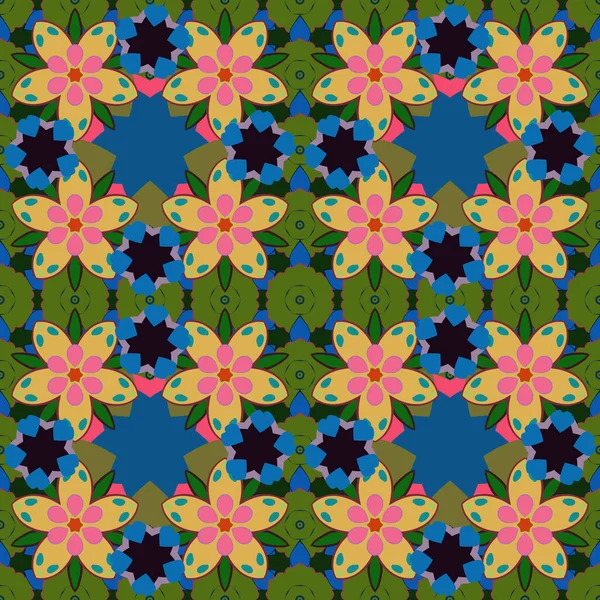 Estoque Ilustração Raster Estilo Vintage Padrão Sem Costura Flores Abstratas — Vetor de Stock