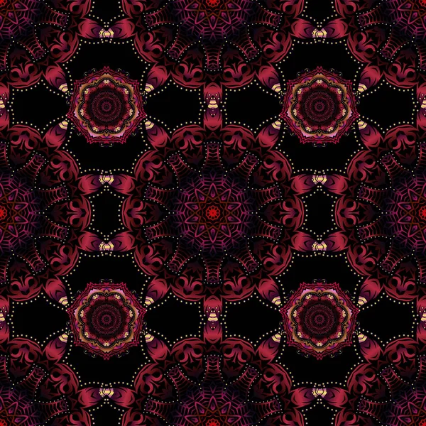 Ornament Abstract Fără Sudură Culori Negre Roșii Violet Elemente Repetitive — Vector de stoc
