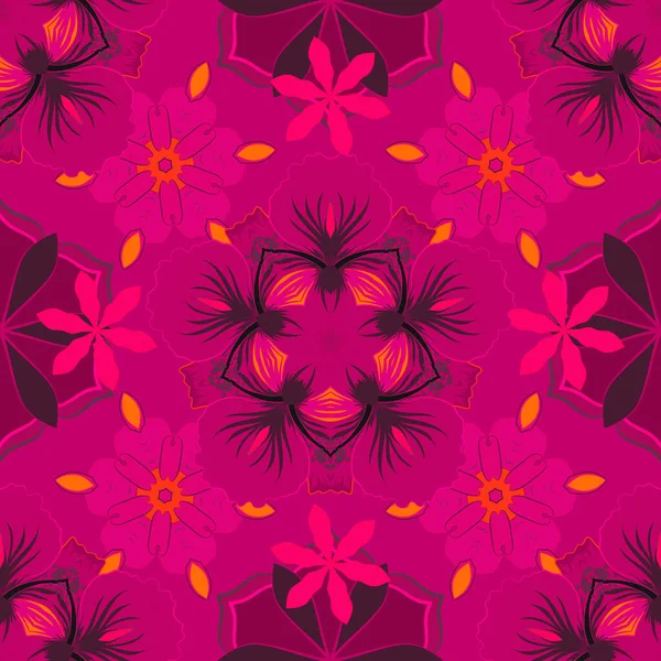 Motivo Floreale Senza Cuciture Simpatici Fiori Nei Colori Rosso Magenta — Vettoriale Stock