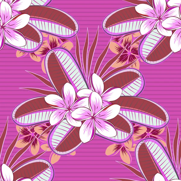 Smukke Akvarel Plumeria Blomster Pink Magenta Violette Farver Lyse Maleri – Stock-vektor