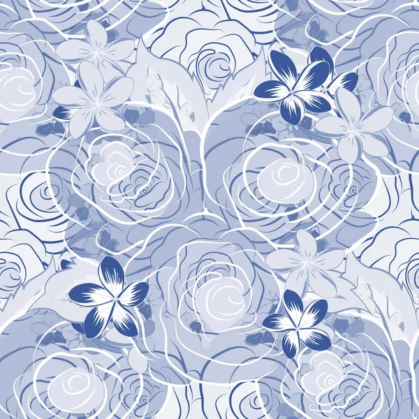 Abstract Spring Decorative Roses Seamless Pattern Gray White Blue Colors — Stock Vector