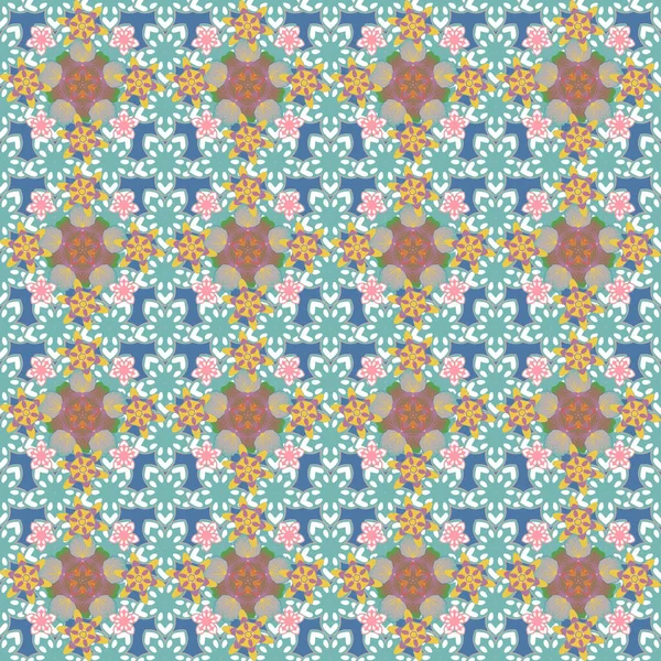 Patrón Flores Trama Sin Costuras Dibujadas Mano Colores Azul Blanco — Vector de stock