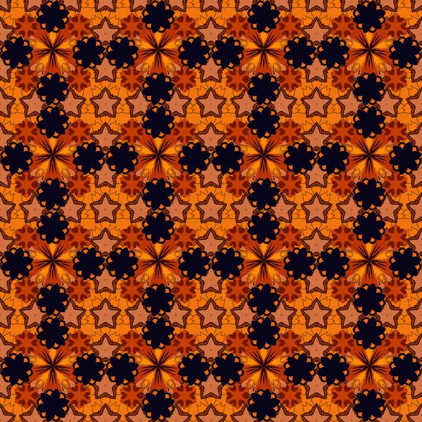 オレンジ 茶色の民族の花のシームレスなパターン — ストックベクタ