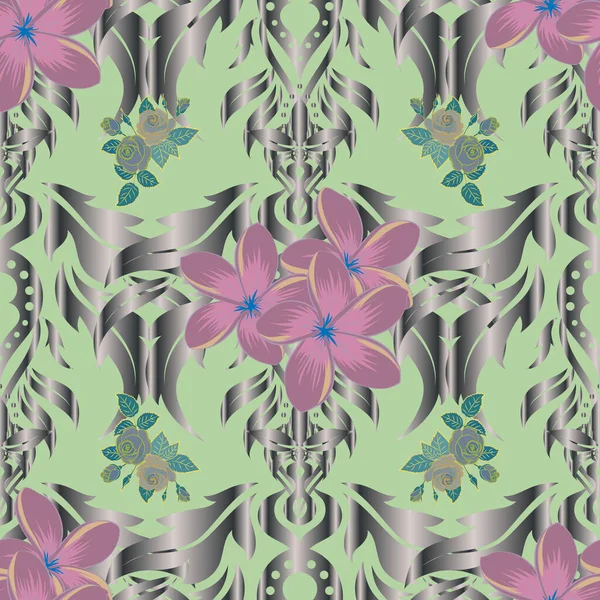 Vektorillustration Floral Vintage Nahtlose Muster Grau Grün Und Rosa Farben — Stockvektor
