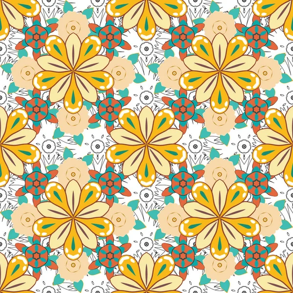 Motif Floral Sans Couture Dans Jolies Fleurs Couleurs Jaune Bleu — Image vectorielle