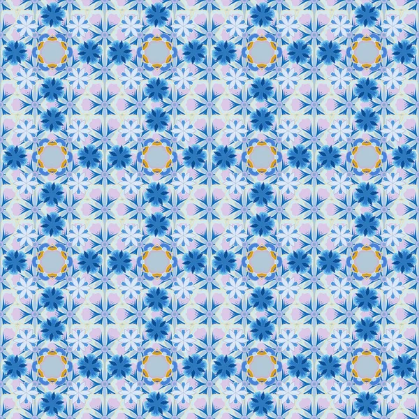 Vektorillustration Sömlös Mönster Stiliserade Små Blommor Blått Beige Och Grå — Stock vektor