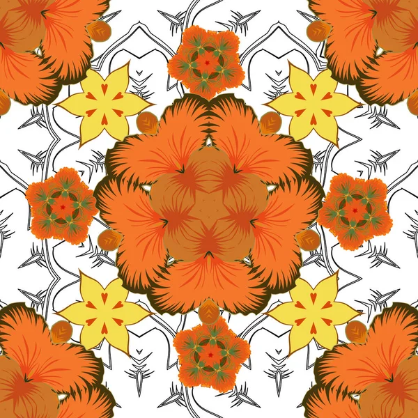 Vektorillustration Etnisk Blommig Sömlös Mönster Grå Orange Och Blå Färger — Stock vektor