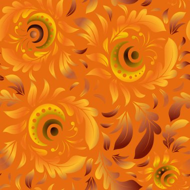 Sarı, kahverengi ve turuncu desenli şal desenli duvar kağıdı. Kusursuz arka plan, grunge tarzı. Vektör illüstrasyonu.