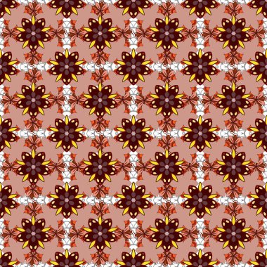 Doğu tarzında bir vektör süsü. Pembe, bej ve kahverengi elementlerle kusursuz desen. Metin, davetiye kartları, çeşitli yazdırma sürümleri için tasarım.