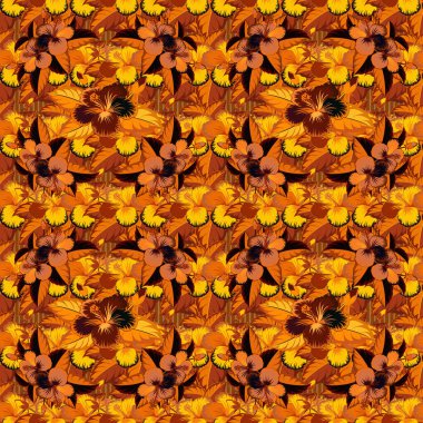 Vektör amber çiçeği deseni kahverengi, sarı ve turuncu renklerde..