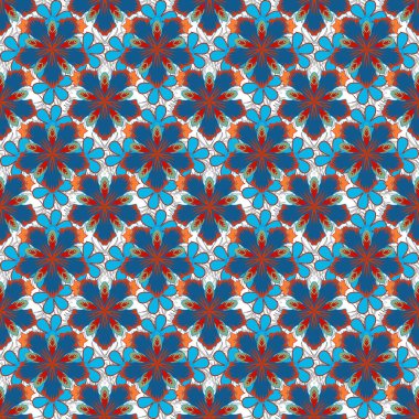 Vektör gri, mavi ve kırmızı doku. Geometrik dikişsiz desen. Eşkenar dörtgen ve düğümlerle biçimlendirilmiş arkaplan. Soyut geometrik desen.