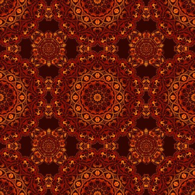 Turuncu, siyah ve kırmızı renklerde kusursuz soyut kabile deseni. El yapımı etnik doku, hayal gücünün uçuşu. Vektör illüstrasyonu.