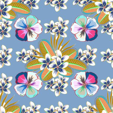 Geometrik yaprak süsü. Güzel vektör arkaplanı. Grafiksel modern model. Mavi arka planda kusursuz soyut çiçek deseni.