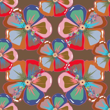 Tebrik kartı geçmişi, boyama kitabı, kumaş ve tekstil için kullanılabilir. Vektör Kızılderili Çiçek Paisley patten. Etnik Mandala havlusu, kınalı. Kahverengi arkaplanda kusursuz bir süs izi.