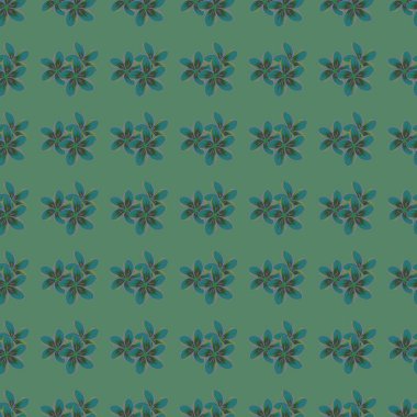 Vektör çizimi. Tropikal çiçekleri ve mavi, yeşil ve mor yaprakları olan kusursuz arkaplan deseni.