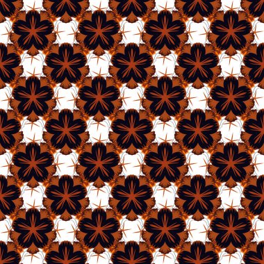 Vektör çizimi. Zarif Mutlu Noeller ya da mutlu yeni yıllar 2020 pürüzsüz desenli kahverengi, siyah ve turuncu süslemeli.