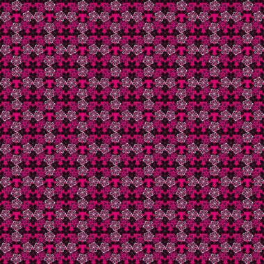 Soyut çiçekler. Vektör çizimi. Eflatun, pembe ve mor renkli küçük çiçeklerle vektörsüz desen.