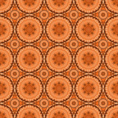 Vektörsüz damaske deseni, klasik duvar kağıdı, arka plan. Kahverengi ve turuncu renklerde süslü konuşmalar..