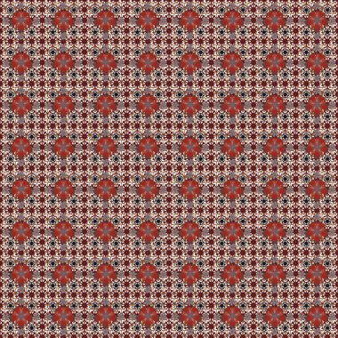 Kusursuz, el yapımı, kahverengi, beyaz ve kırmızı renkte bir çiçek deseni..