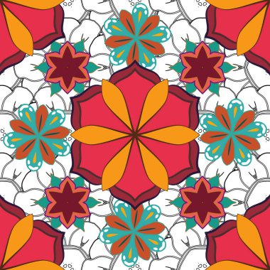 Eski Fas, Arap ve Türk süslemelerini taşıyın. Kusursuz kırmızı, mavi ve sarı vintage desen.