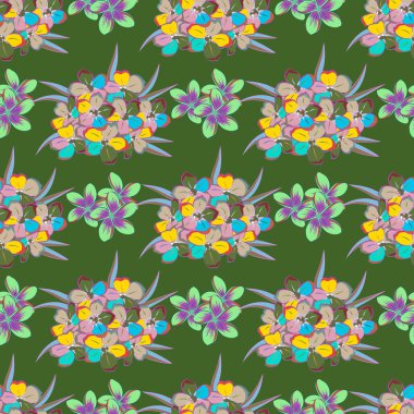 Yeşil ve mavi renklerde vektörsüz desen. Güzel suluboya çiçekler, parlak tablolar ilham verici çiçek desenleri..