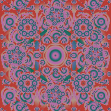 Sorunlu damasküler desensiz arka plan fayansları. Pembe, mor ve kırmızı renklerde kusursuz bir süs..