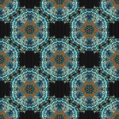 Damask çiçeksiz, gri, mavi ve yeşil renklerde. Vektör illüstrasyonu.