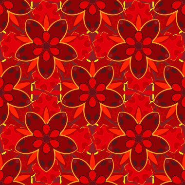 Arabesk 'li, sarı, turuncu ve kırmızı elementli doğu vektörleri. Geleneksel klasik süs.