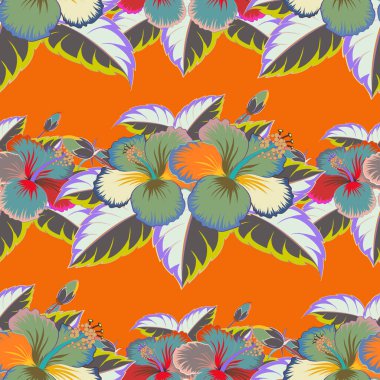 Turuncu ve mavi renklerde kusursuz vektör deseni. Çiçek arka planı.