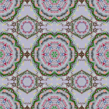 Çiçeklerin tekrarlanması kolay, kusursuz desenli, hatları doldurmak için kullanılır. Vektör çizimi. Bej, yeşil ve gri renklerle çiz.