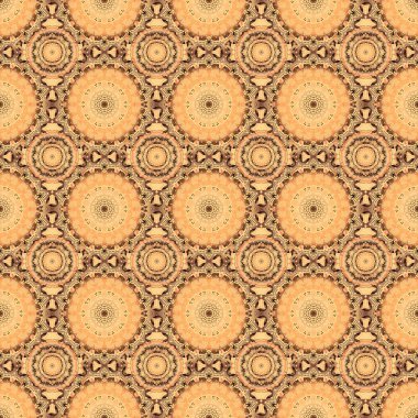 Kusursuz damaske deseni. Vektör çizimi. Bej, sarı ve kahverengi renkli Victoria dönemi arkaplanı..