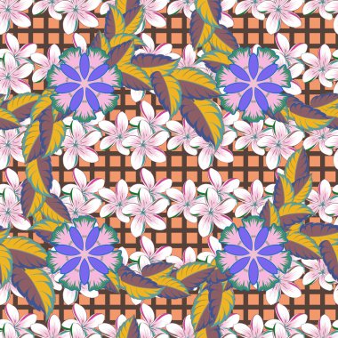 Geometrik yaprak süsü. Grafiksel modern model. Turuncu arka planda kusursuz soyut çiçek deseni. Şirin vektör arkaplanı.