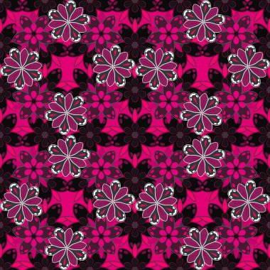 Kusursuz çiçek süsü. Eflatun, mor ve mor renkte renkler. Kraliyet çiçeğiyle modern çiçek deseni.