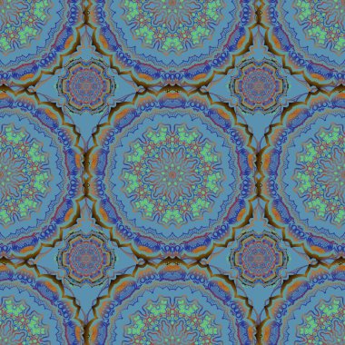 Renkli desenler antika. Mavi, gri ve yeşil renkli çiçek süsü. Vektörsüz arkaplan.