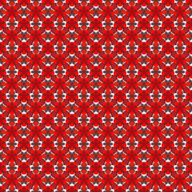 Kırmızı, kahverengi ve pembe renklerde çiçek süsü. Kusursuz bir arka plan. Renkli desenler antika.