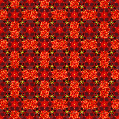 Kırmızı, turuncu ve sarı renklerde yumuşak, pürüzsüz, saf bir çiçek. Yapraklı vector ditsy desen, bahar yaz zamanı, renkli çiçek arkaplan izi.