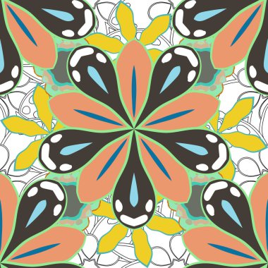 Soyut süs eşyasıyla kusursuz bir model. Gri, yeşil ve mavi doku.