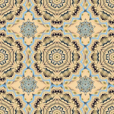 Yeni yılın kutlu olsun. Tekstil, duvar kağıdı, kumaş, ambalaj kağıdı için vektör tasarımı. Bej, sarı ve gri basit, pürüzsüz Noel deseni - noktalı çeşitli Xmas 2019 kar taneleri.