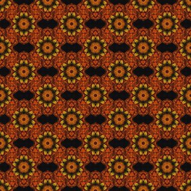 Çiçeksiz desen. Duvar kağıdı barok, sarı, kahverengi ve yeşil renklerde kusursuz vektör arkaplan.