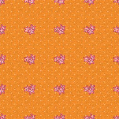 Pembe, bej ve turuncu renklerde kusursuz el yapımı taşıyıcı plumeria deseni..