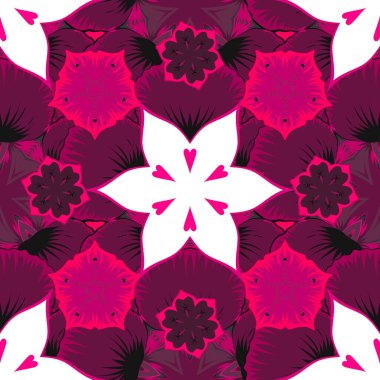 Menekşe, mor ve morumsu renkte renkler. Kraliyet çiçeğiyle modern çiçek deseni. Kusursuz çiçek süsü..