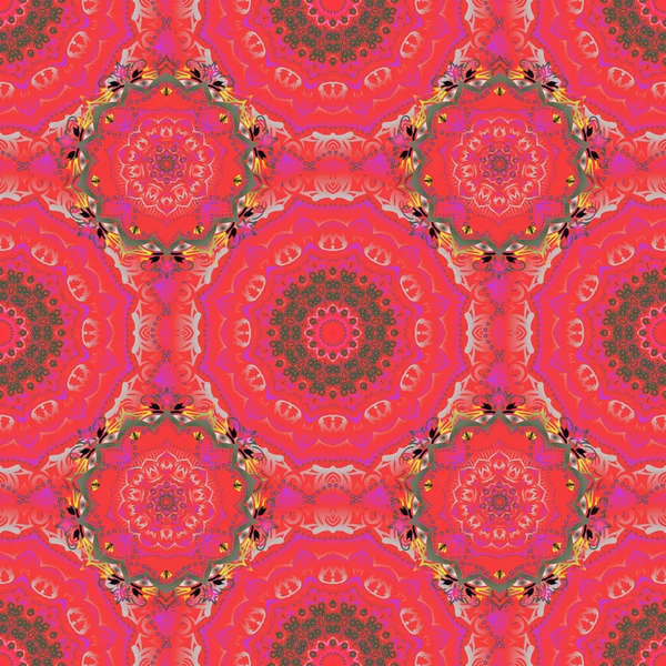 赤とピンクの抽象的な花の装飾 抽象的な装飾要素のベクトルシームレスなパターン — ストックベクタ