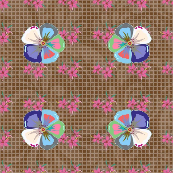 Aquarell Nahtloses Muster Mit Ditsy Blüten Blauen Und Rosa Farben — Stockvektor