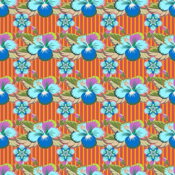 Patrón Floral Sin Costuras Con Flores Azules Verdes Acuarela Ilustración — Vector de stock