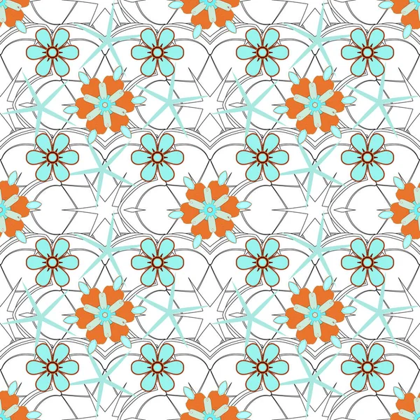 Abstract Gray Orange Blue Geometric Ornament Vector Seamless Pattern Christmas — Stock Vector